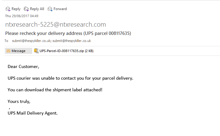 Fake UPS Missed Delivery SPAM